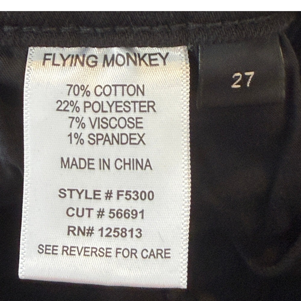Flying Monkey High Rise Straight Jeans Womens 27 Black Raw Hem Cropped Denim - Picture 10 of 11